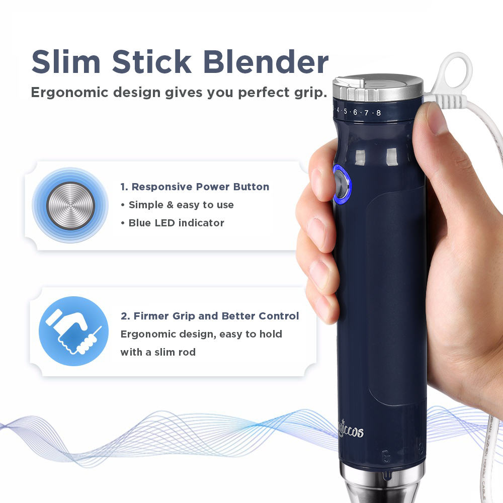 Magiccos Immersion Stick Hand Blender - 9 Speeds Contorl, Slim Stick Blender Wand, 350W DC Motor, For Shakes and Smoothi